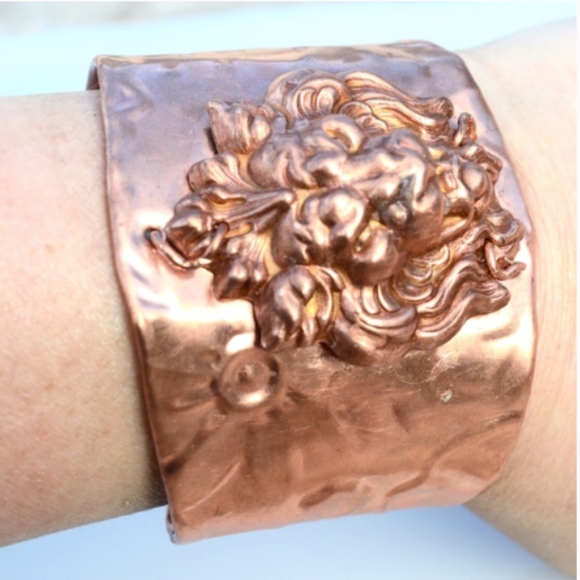 Antique Obsessions Jewelry - Solid Copper Lion Wide Cuff Bracelet Steampunk